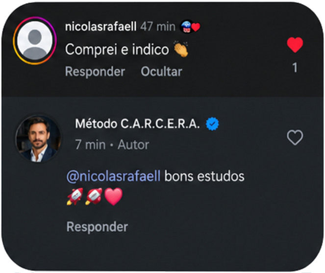 Comentário de aluno no Instagram dizendo que comprou e indica.